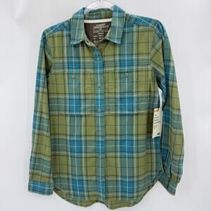New REI CO OP Bleecker Long Sleeve Flannel Womens Size S Green Cozy Rustic Layer